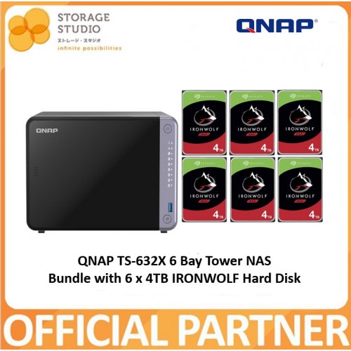 QNAP TS-632X-4G 6 Bay Tower NAS Bundle With 6 x 4TB SEAGATE IronWolf NAS Hard Disk. Singapore Local Warranty 2 Years